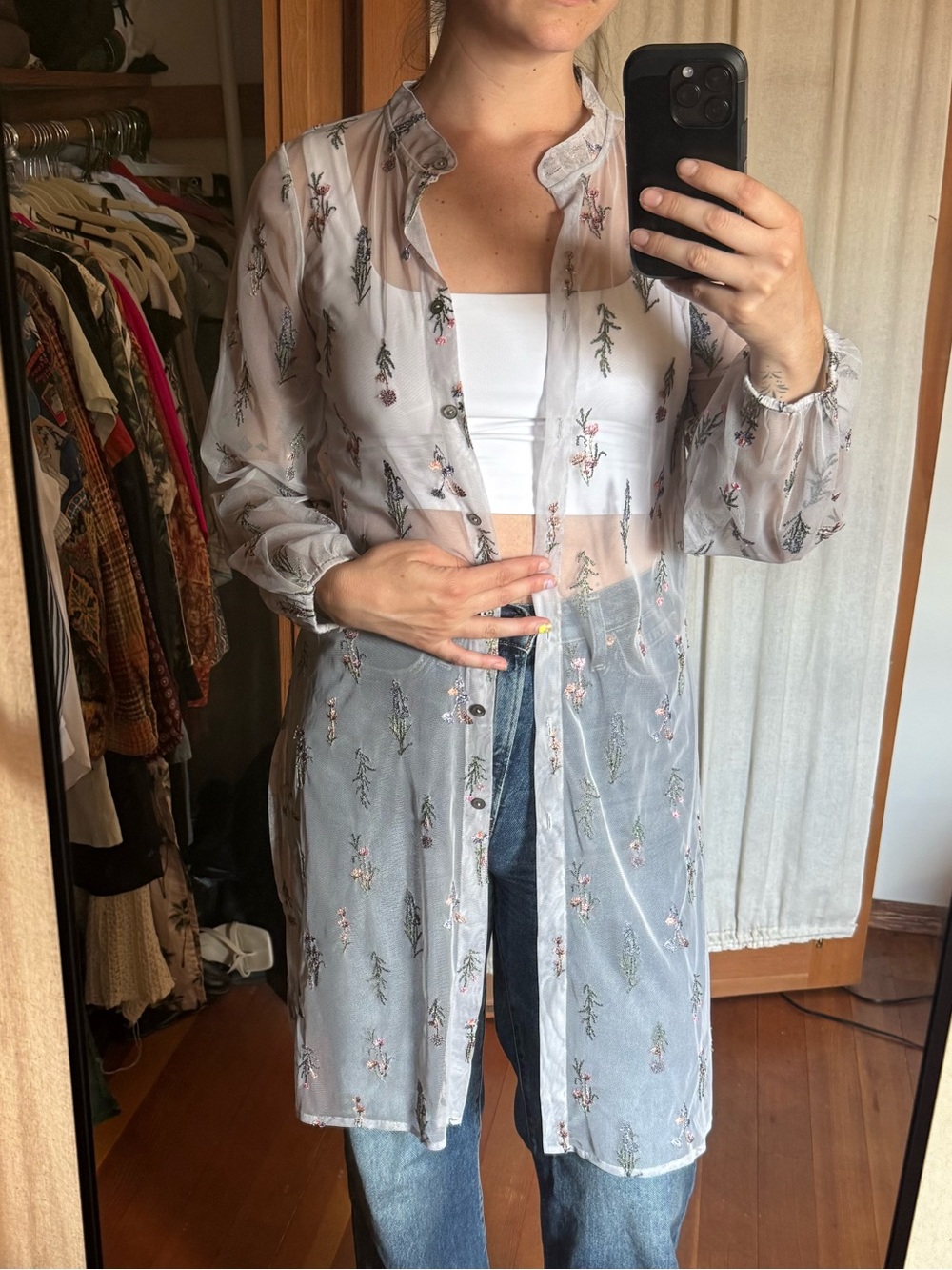 Matty M Sheer Floral Embroidered Duster